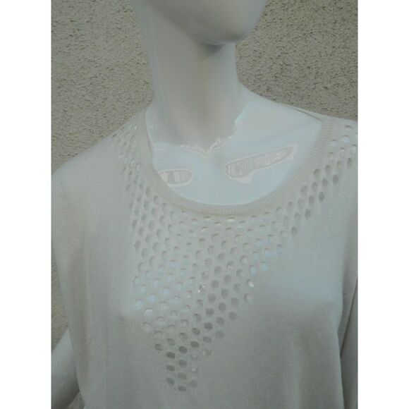 Ella‎ Moss Sweater Ivory White Crochet Pullover Thin Knit Sweater  Size Small - Picture 2 of 7